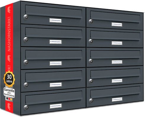 AL BRIEFKASTENSYSTEME Briefkasten, Parteien: 10, Aufputzmontage, BxHxT: 153,514 x 57,5 x 27,5 cm - grau