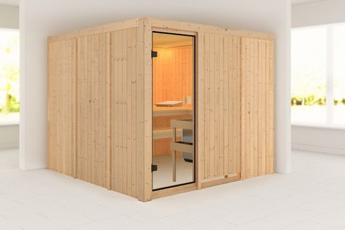 KARIBU Sauna »Laisholm«, BxTxH: 231 x 231 x 198 cm, ohne Ofen, für 5 Personen - braun