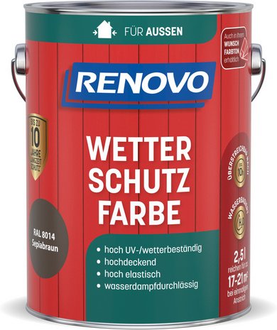 Thumbnail - RENOVO Wetterschutzfarbe, wb 2,5L sepiabraun RAL 8014