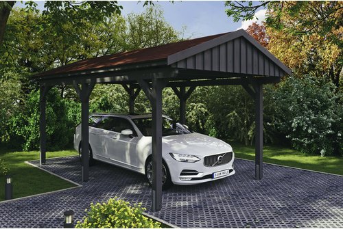 SKANHOLZ Carport »Fichtelberg«, BxT: 317 x 566 cm, Firsthöhe: 303 cm, lasiert - grau