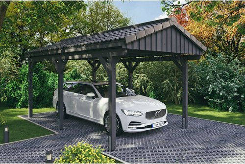 SKANHOLZ Carport »Fichtelberg«, BxT: 317 x 566 cm, Firsthöhe: 303 cm, lasiert - grau