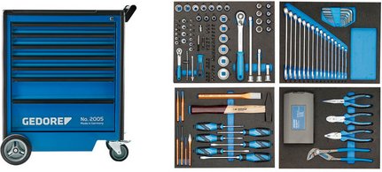 GEDORE Werkzeugwagen, mit 147-teilig Werkzeugsortiment - blau | schwarz