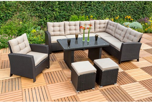 MERXX Gartenmöbelset »Salerno«, 7 Sitzplätze, Stahl/Kunststoff, inkl. Auflagen - braun