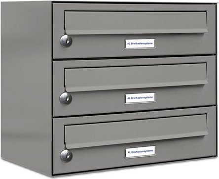 AL BRIEFKASTENSYSTEME Briefkasten, Parteien: 3, Aufputzmontage, BxHxT: 153,566 x 34,5 x 27,5 cm - grau