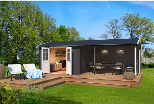 LASITA MAJA Gartenhaus »Amarillo«, BxHxT: 390 x 250,8 x 388,5 cm (Außenmaße inkl. Dachüberstand), Holz - grau