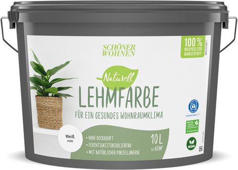 SCHÖNER WOHNEN FARBE Dispersionsfarbe »Naturell Lehmfarbe«, weiß, 10,0L - weiss