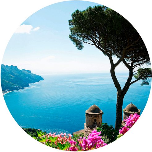 K&L Wall Art Vliestapete »Runde Vliestapete«, Meeresblick mediterrane, mehrfarbig, matt - bunt