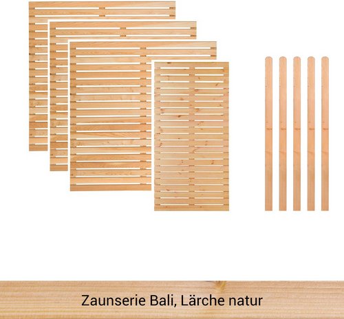 Mr. GARDENER Zaunset »Bali«, 9er Set: 4 Grundelemente, 5 Pfosten, Lärche, naturbelassen - beige