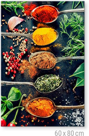 K&L Wall Art Glasbild »Glasbild«, BxH: 40 x 60 cm, Esszimmer Deko Kräuter Löffel