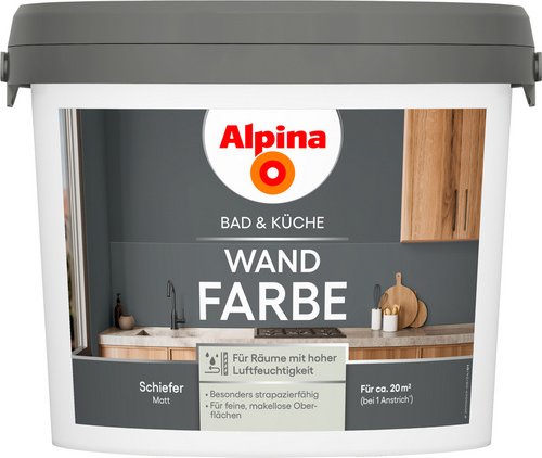 ALPINA Wandfarbe »Bad & Küche«, Schiefer, matt, 2,5 L - schwarz