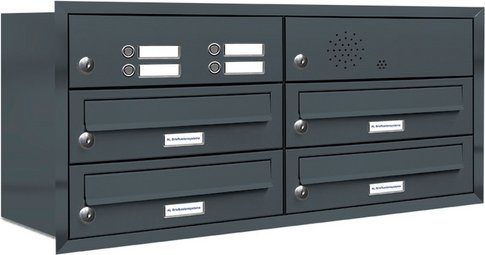 AL BRIEFKASTENSYSTEME Briefkasten, Parteien: 4, Unterputzmontage, BxHxT: 153,430 x 38,5 x 27,5 cm - grau