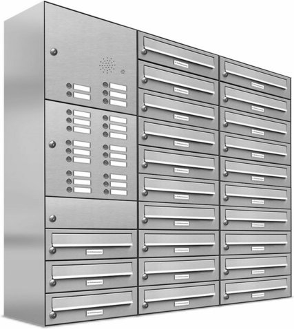 AL BRIEFKASTENSYSTEME Briefkasten, Parteien: 23, Aufputzmontage, BxHxT: 115,9 x 115 x 27,5 cm - silberfarben