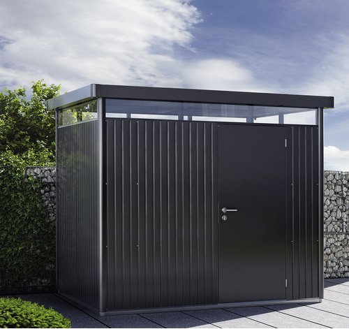 BIOHORT Gerätehaus »HighLine«, Stahl, BxHxT: 275 x 222 x 275 cm (Außenmaße inkl. Dachüberstand) - grau