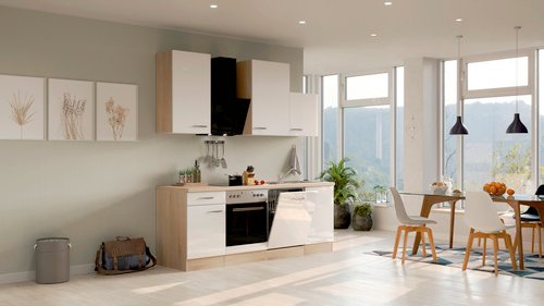 Flex-Well Küchenzeile »Valero«, mit E-Geräten, Gesamtbreite: 220 cm, Arbeitsplatte mit High Pressure Laminate (HPL) - we...