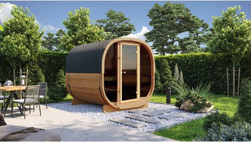 WOLFF FINNHAUS Fasssauna »Cube 230«, BxHxT: 210 x 216 x 230 cm, Thermofichtenholz - braun