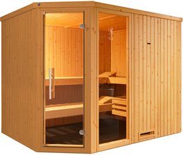 WEKA Ecksauna »VARBERG 4«, 6 Personen, inkl. 9 kW Ofen mit externer Steuerung - braun
