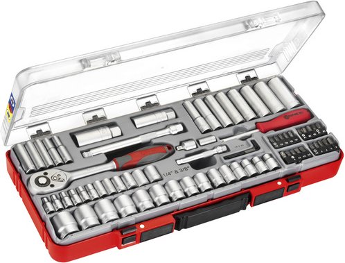 CONNEX Steckschlüsselsatz, COX580271, 71-tlg. Set, 6,3 + 9,5 mm - rot