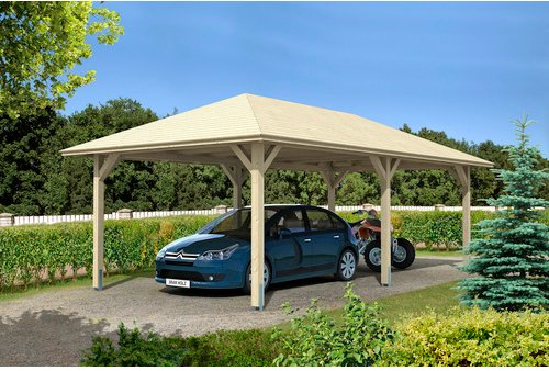 SKANHOLZ Carport »Taunus«, BxT: 439 x 786 cm, Firsthöhe: 329 cm, unbehandelt - braun