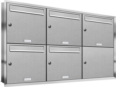 AL BRIEFKASTENSYSTEME Briefkasten, Parteien: 5, Unterputzmontage, BxHxT: 118,9 x 72,4 x 11,6 cm - silberfarben