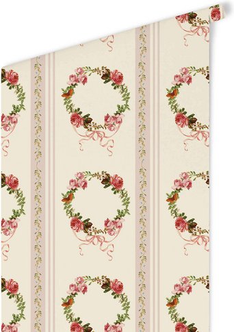 K&L Wall Art Vliestapete »Vintage Vliestapete«, Rosenkranz gestreifte Rosen, mehrfarbig, matt - bunt