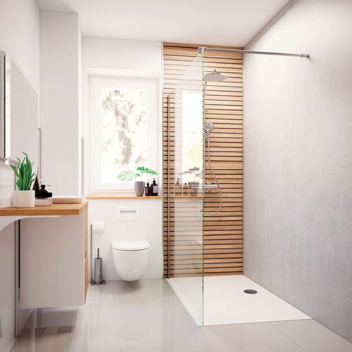 BREUER Badrückwand, Muster: Scandi horizontal, Aluminium-Verbundplatte - bunt