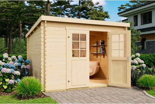 Mr. GARDENER Blockbohlenhaus »Malta 3«, Holz, BxHxT: 316 x 217 x 292 cm (Außenmaße inkl. Dachüberstand) - beige