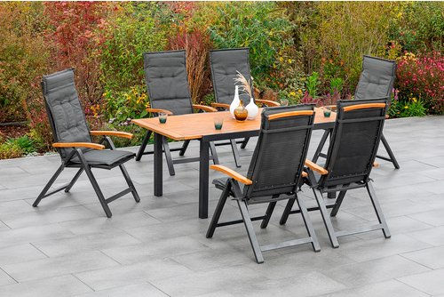 MERXX Gartenmöbelset »Tilos«, 6 Sitzplätze, Aluminium/Akazienholz, inkl. Auflagen - grau