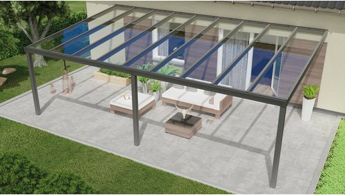 GARDENDREAMS Terrassenüberdachung »Expert«, BxT: 700 x 400 cm, anthrazit / RAL7016, Glasdach - grau