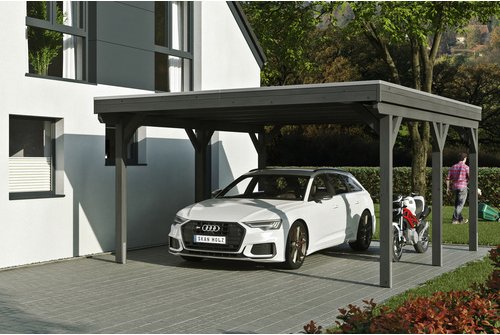 SKANHOLZ Carport »Grunewald«, BxT: 427 x 554 cm, Firsthöhe: 251 cm, lasiert - grau