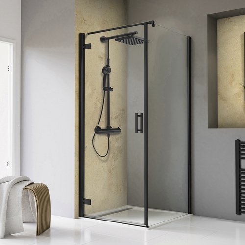 Thumbnail - SCHULTE Drehtür »TouraPlus«, pendelbar inkl. Seitenwand, Höhe: 200 cm, mattschwarz, Scheibenstärke: 8 mm