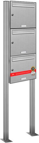 AL BRIEFKASTENSYSTEME Briefkasten, Parteien: 3, Freistehend, BxHxT: 46,5 x 170 x 11,6 cm - silberfarben