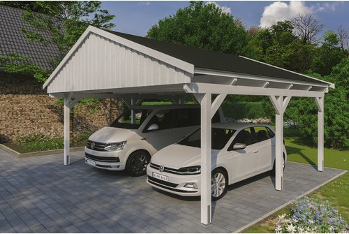 SKANHOLZ Carport »Fichtelberg«, BxT: 618 x 566 cm, Firsthöhe: 362 cm, lasiert - weiss