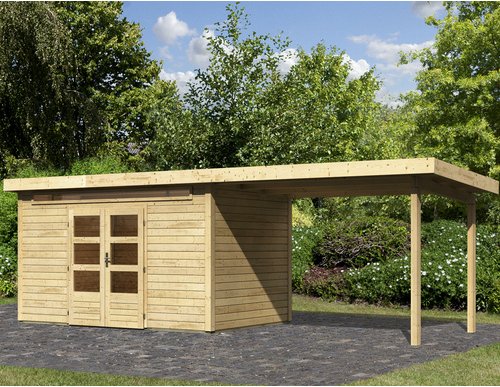 KARIBU Gartenhaus »Kandern«, Holz, BxHxT: 655 x 222 x 244 cm (Außenmaße inkl. Dachüberstand) - braun