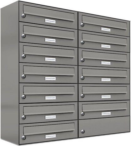 AL BRIEFKASTENSYSTEME Briefkasten, Parteien: 13, Aufputzmontage, BxHxT: 153,370 x 80,5 x 27,5 cm - grau