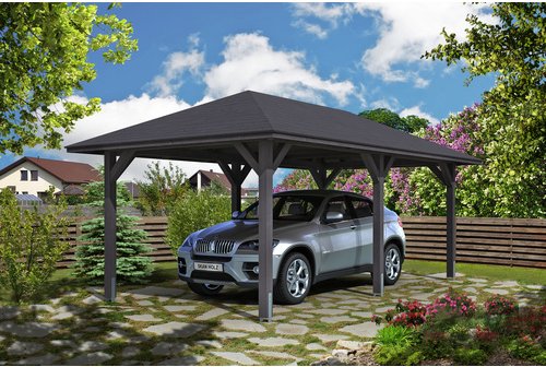 SKANHOLZ Carport »Taunus«, BxT: 374 x 656 cm, Firsthöhe: 314 cm, farbbehandelt - grau