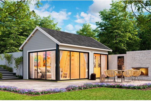 LASITA MAJA Gartenhaus »Murano«, BxHxT: 595 x 364,8 x 445,5 cm (Außenmaß inkl. Dachüberstand), lichtgrau