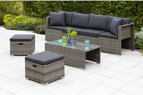 MERXX Gartenmöbelset »Agira«, 4 Sitzplätze, Stahl/Kunststoff, inkl. Auflagen - grau