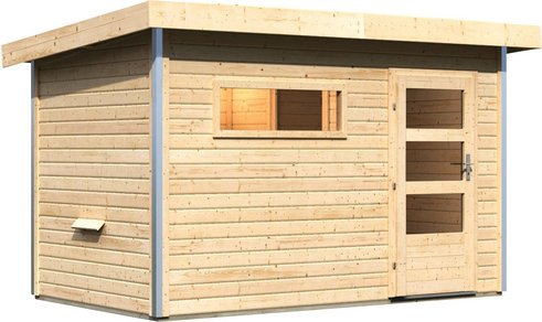 KARIBU Saunahaus »Schwanenburg 1«, BxTxH: 337 x 196 x 228 cm, ohne Ofen - beige