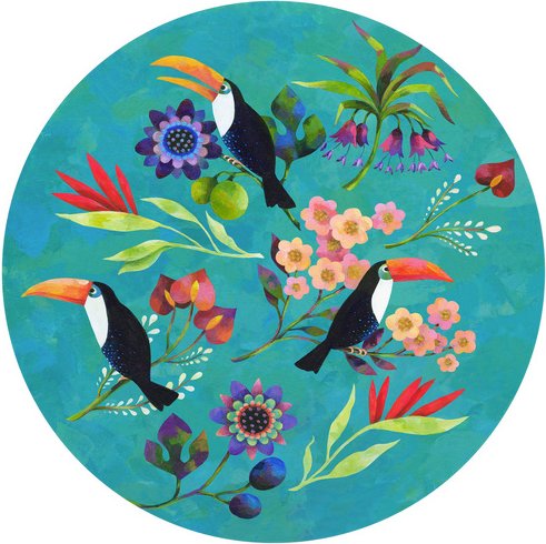 K&L Wall Art Vliestapete »Runde Vliestapete«, Blanz Boho Tukane Vögel, mehrfarbig, matt - bunt