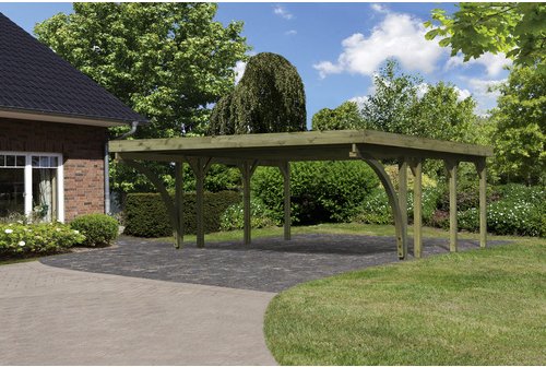 Thumbnail - KARIBU Doppelcarport »Classic 2 Variante C inkl. zwei Einfahrtsbögen«, Außenmaß BxT: 563 x 476 cm, natur - gruen