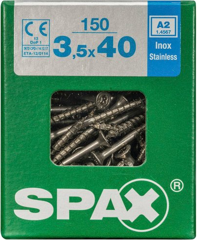 SPAX Edelstahlschraube, 3,5 mm, Edelstahl rostfrei, 150 Stk., TRX A2 3,5x40 L - silberfarben