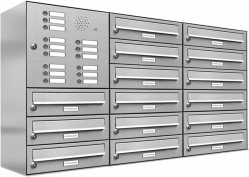 AL BRIEFKASTENSYSTEME Briefkasten, Parteien: 15, Aufputzmontage, BxHxT: 153,203 x 69,0 x 27,5 cm - silberfarben