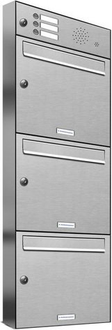 AL BRIEFKASTENSYSTEME Briefkasten, Parteien: 3, Aufputzmontage, BxHxT: 38,5 x 115 x 11,6 cm - silberfarben