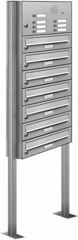 AL BRIEFKASTENSYSTEME Briefkasten, Parteien: 7, Freistehend, BxHxT: 153,278 x 170,0 x 27,5 cm - silberfarben