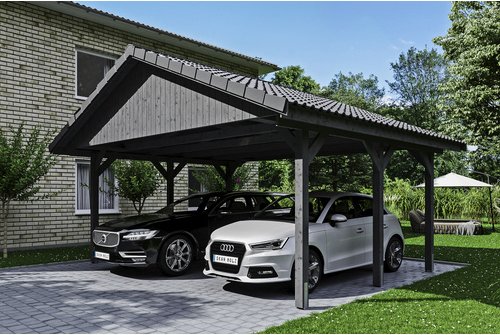 SKANHOLZ Carport »Wallgau«, BxT: 620 x 500 cm, Firsthöhe: 354 cm, lasiert - grau