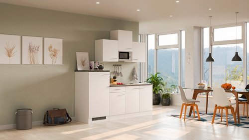 Flex-Well Singleküche »Lucca«, mit E-Geräten, Gesamtbreite: 210 cm, Arbeitsplatte mit Melaminharz-Beschichtung - weiss