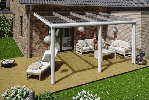 SKANHOLZ Terrassenüberdachung »Monza«, Breite: 434 cm, Dach: Verbund-Sicherheits-Glas (VSG), weiss