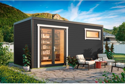 LASITA MAJA Blockbohlenhaus »Sardinia«, BxHxT: 500 x 239,4 x 250 cm (Außenmaß inkl. Dachüberstand), grau