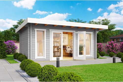 LASITA MAJA Blockbohlenhaus »Dorset«, BxHxT: 510 x 238,95 x 360 cm (Außenmaß inkl. Dachüberstand), grau