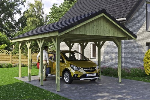 SKANHOLZ Carport »Wallgau«, BxT: 430 x 600 cm, Firsthöhe: 326 cm, imprägniert - gruen